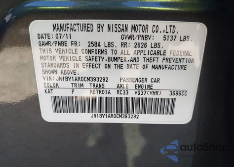 2012 Infiniti M37X from USA, damaged, VIN JN1BY1AR0CM393292